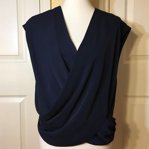 NEW CATHERINE MALANDRINO Navy Draped MILAN Blouse